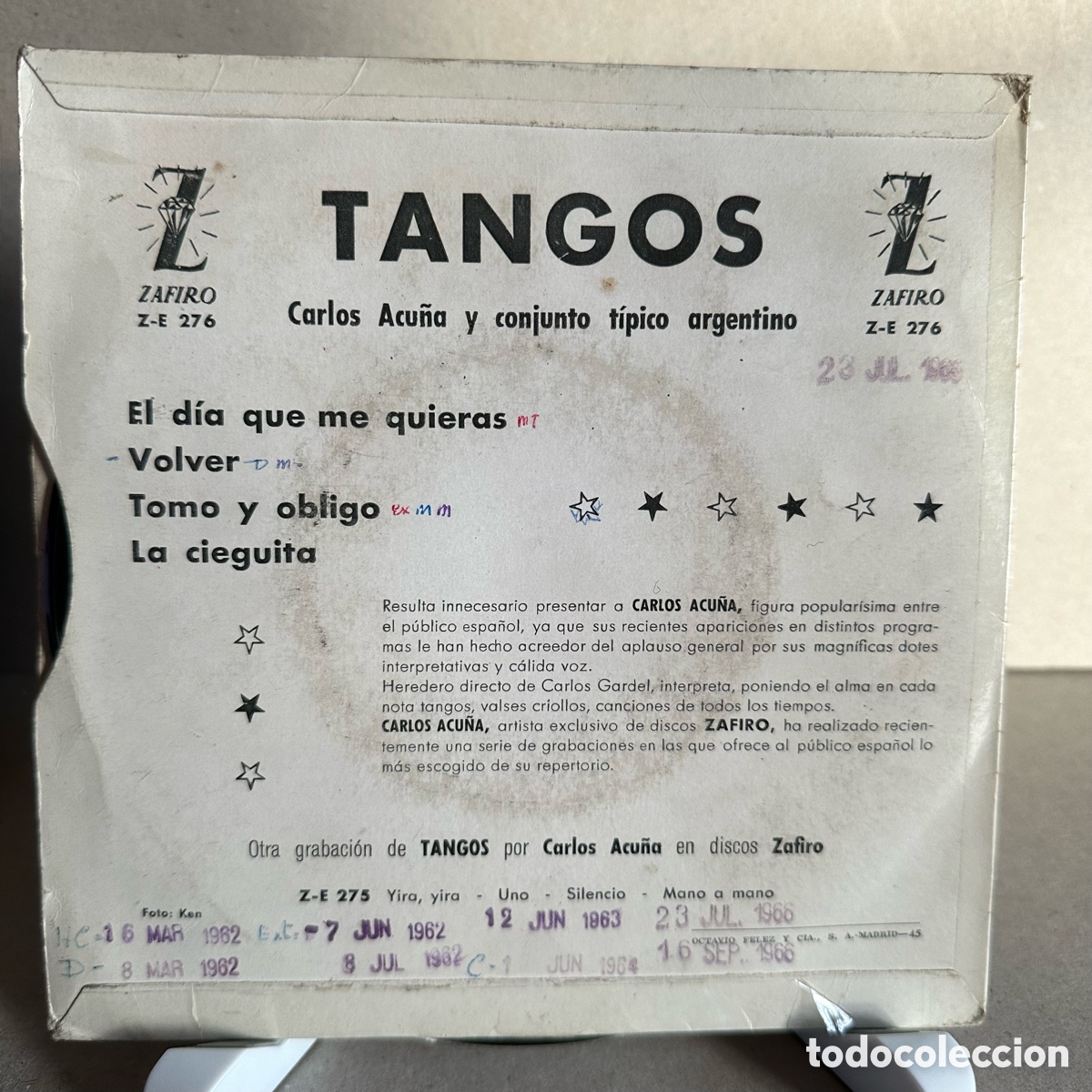 Discos de vinilo: Carlos Acu&ntilde;a - Tangos (7&rdquo;, EP) - Foto 2