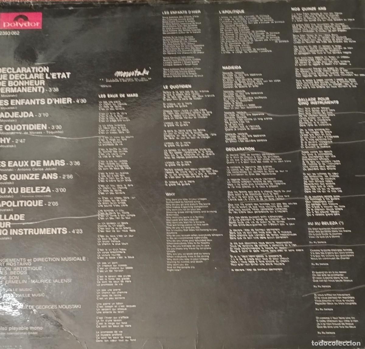 Discos de vinilo: DISCO VINILO LP DECLARATION - GEORGES MOUSTAKI - - Foto 2
