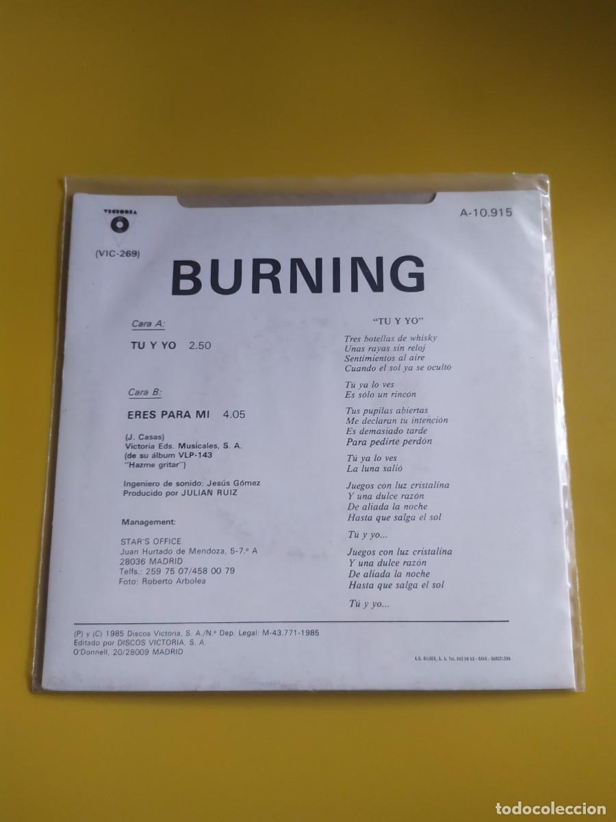 Discos de vinilo: Burning - T&uacute; y yo / Eres para m&iacute; 1985 - Foto 2