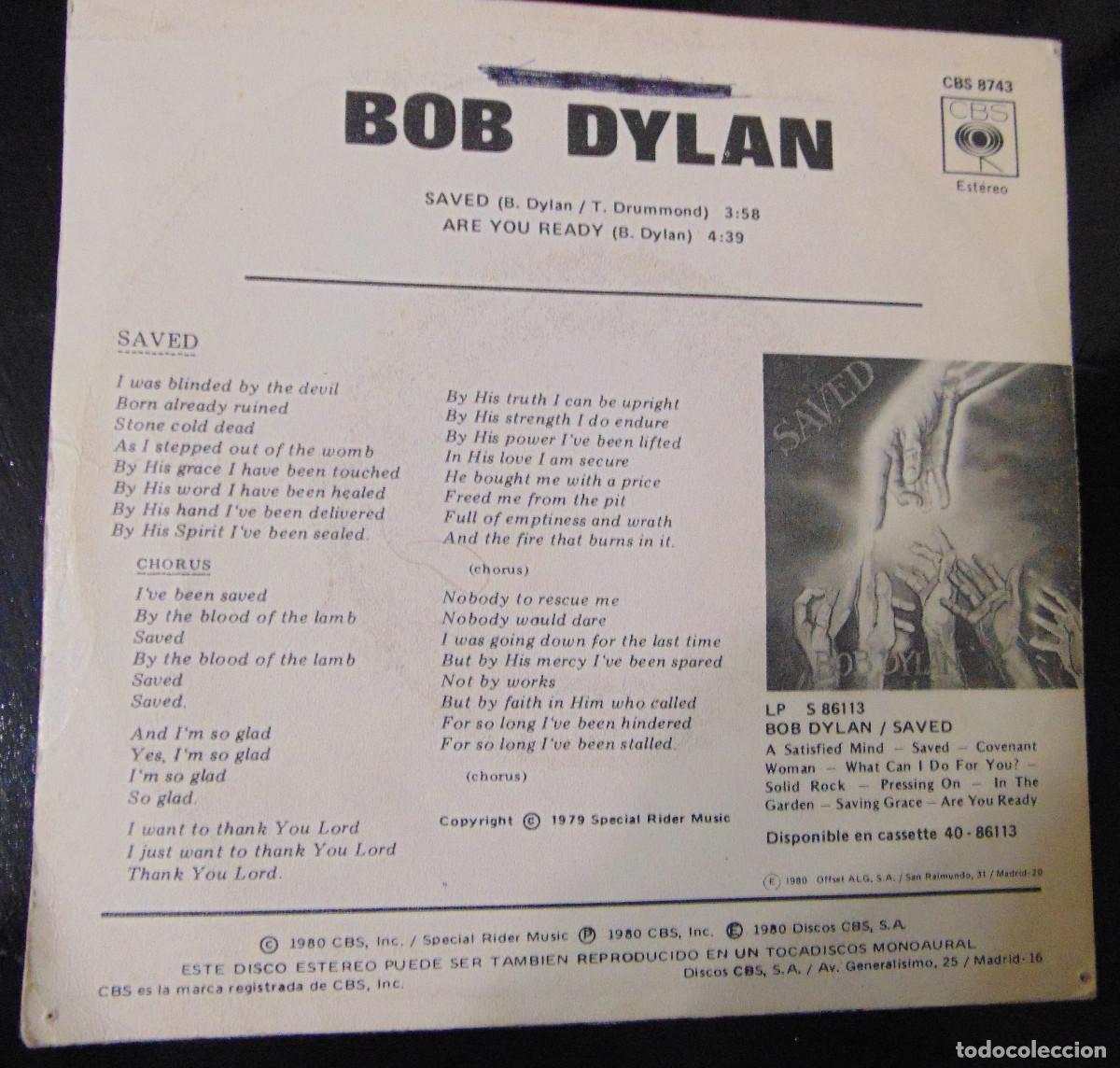 Discos de vinilo: BOB DYLAN - SAVED / ARE YOU READY - SINGLE 1980 - Foto 3