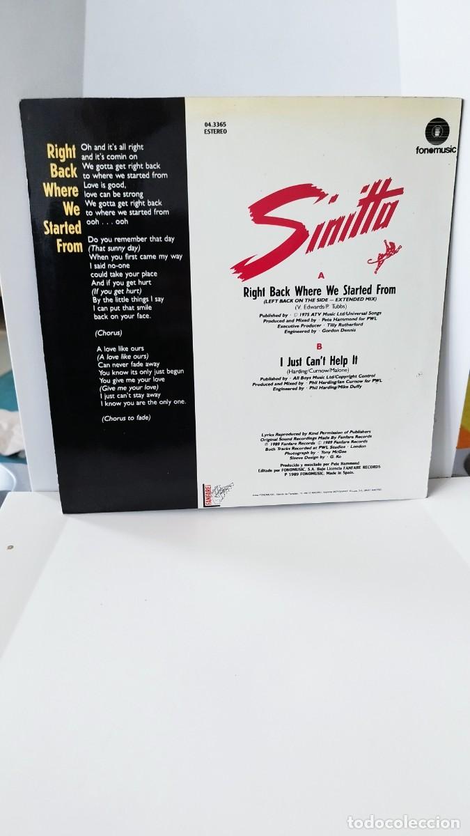 Discos de vinilo: Sinitta &ndash; Right Back Where We Started From (Left Back On The Side Mix).Vinilo Maxi Single - Foto 3
