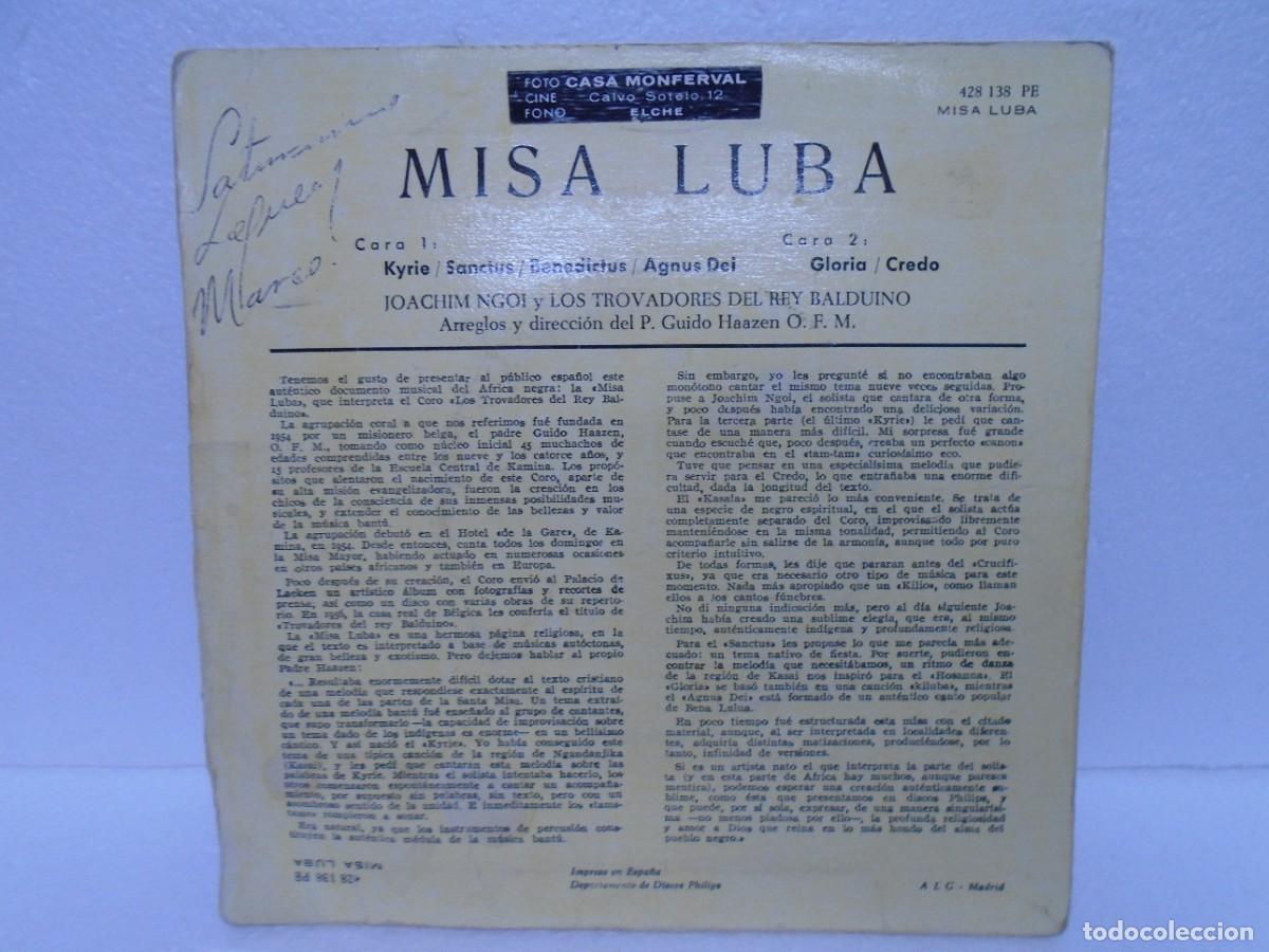 Discos de vinilo: MISA LUBA. SINGLE 1963. - Foto 2