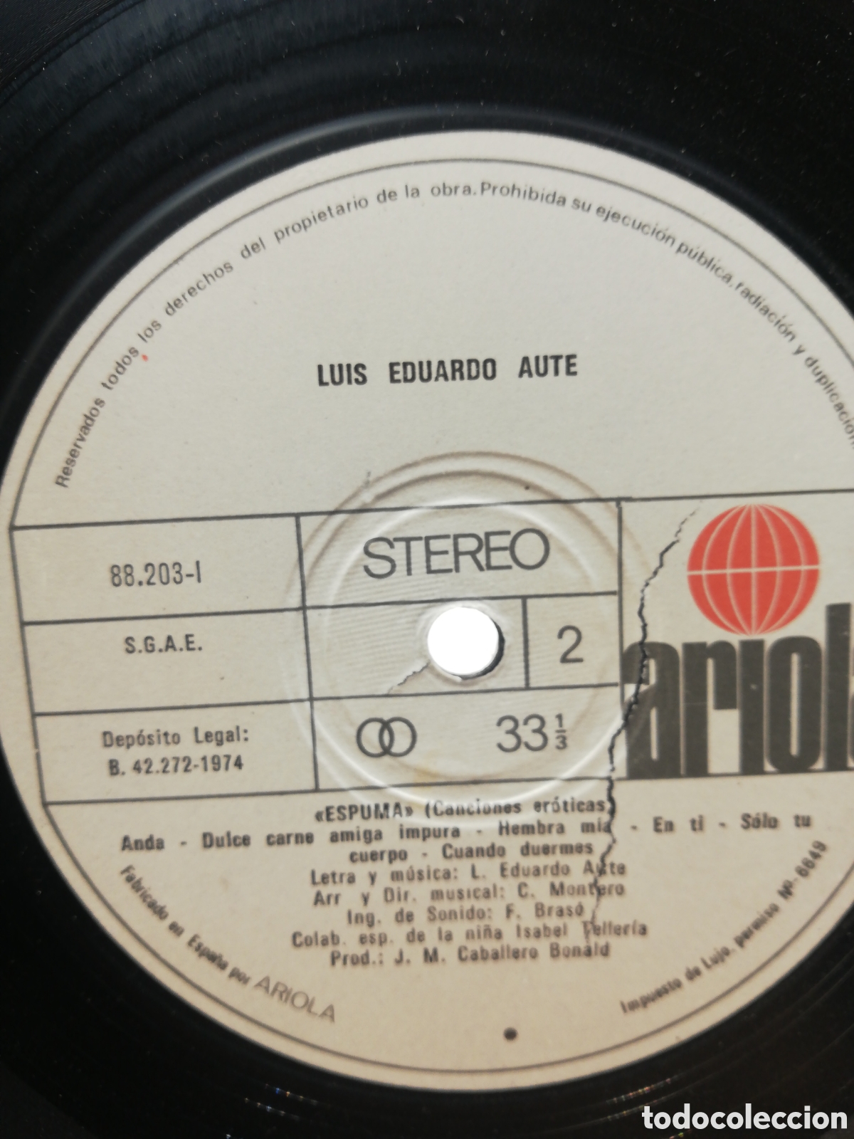 Discos de vinilo: Espuma. Luis Eduardo Aute. Ariola Stereo. - Foto 5