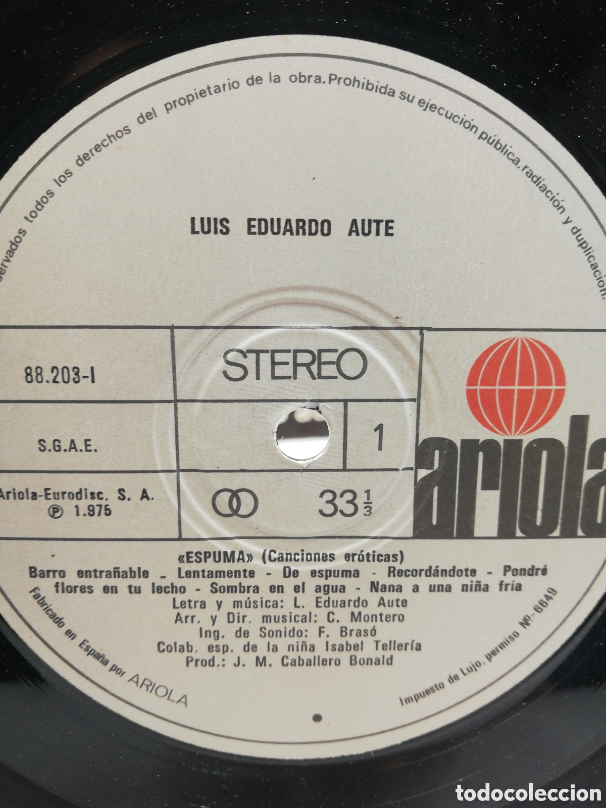 Discos de vinilo: Espuma. Luis Eduardo Aute. Ariola Stereo. - Foto 6