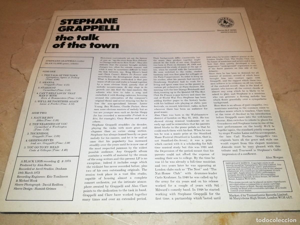 Discos de vinilo: STEPHANE GRAPPELLI-THE TALK ON THE TOWN - Foto 2