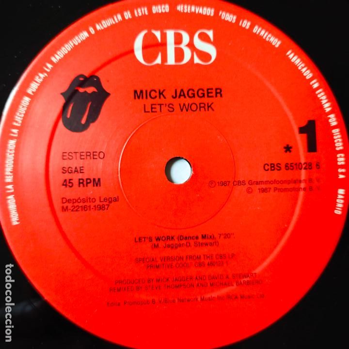 Discos de vinilo: MICK JAGGER- LET&acute;S WORK- SPAIN MAXI SINGLE 1987- THE ROLLING STONES- COMO NUEVO. - Foto 3