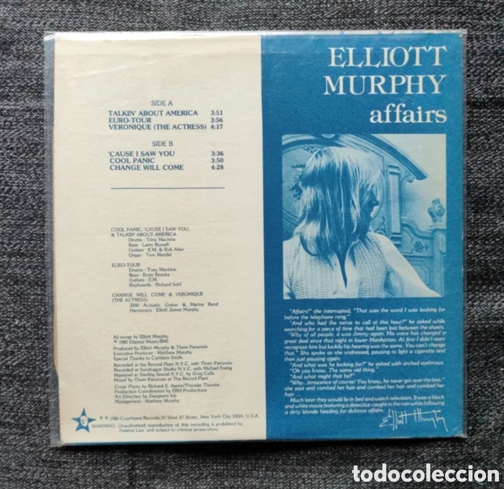 Discos de vinilo: ELLIOTT MURPHY - AFFAIRS (1980) - Foto 2