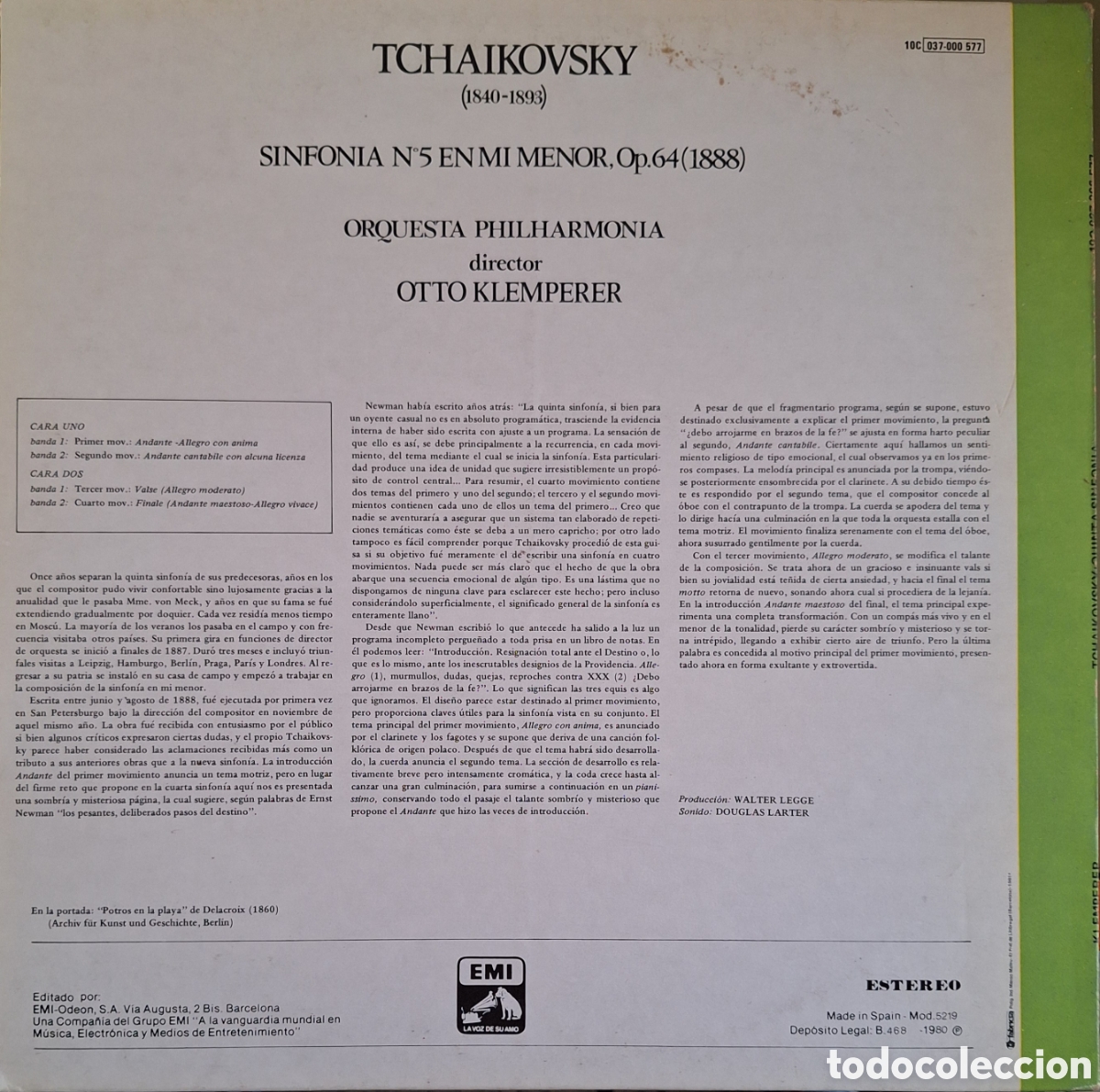 Discos de vinilo: Sinfon&iacute;a Nr. 5. Tschaikowsky. Dtor: Otto Klemperer - Foto 2