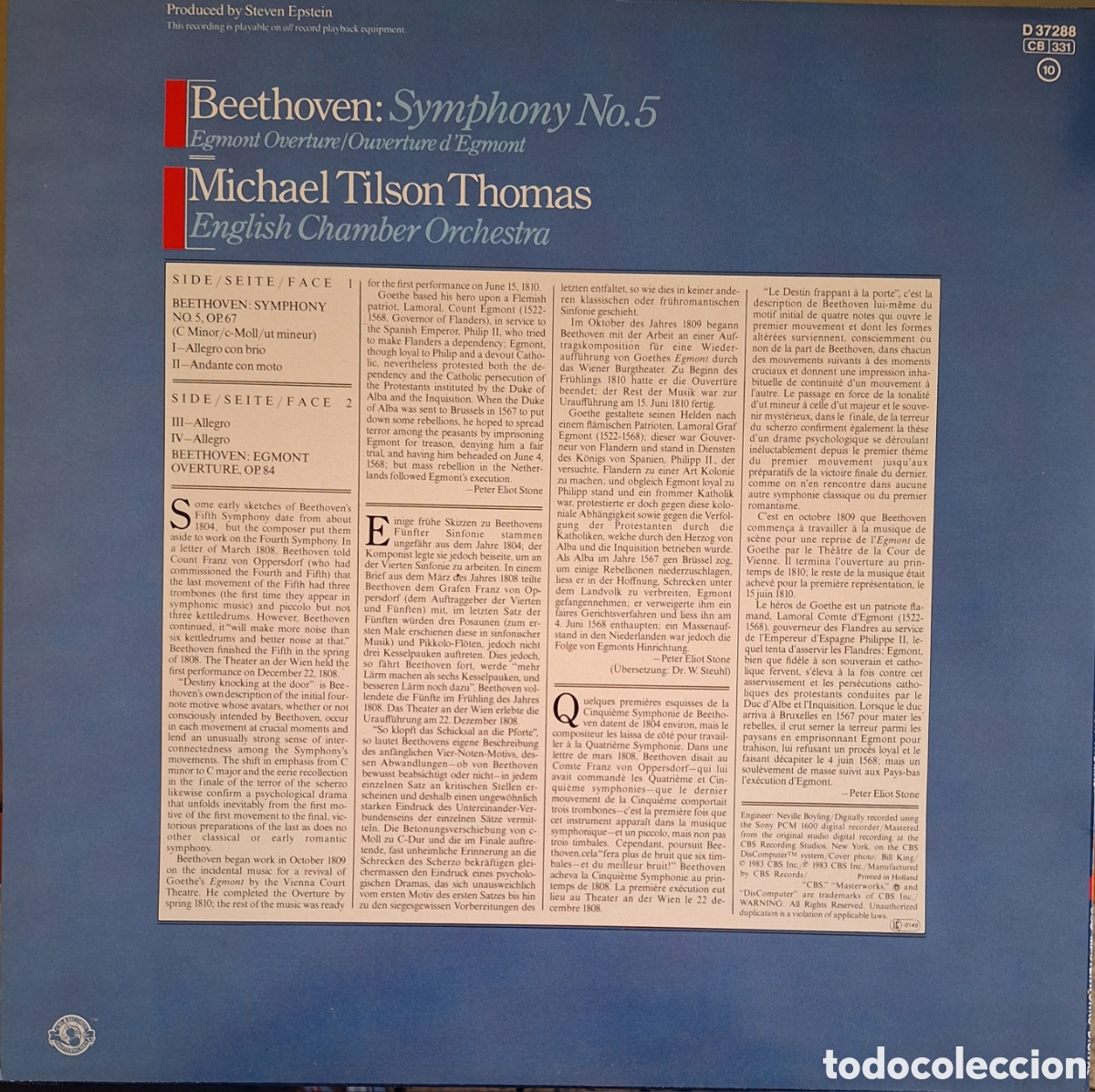Discos de vinilo: Symphony No. 5. Beethoven. Michael Tilson Thomas - Foto 2