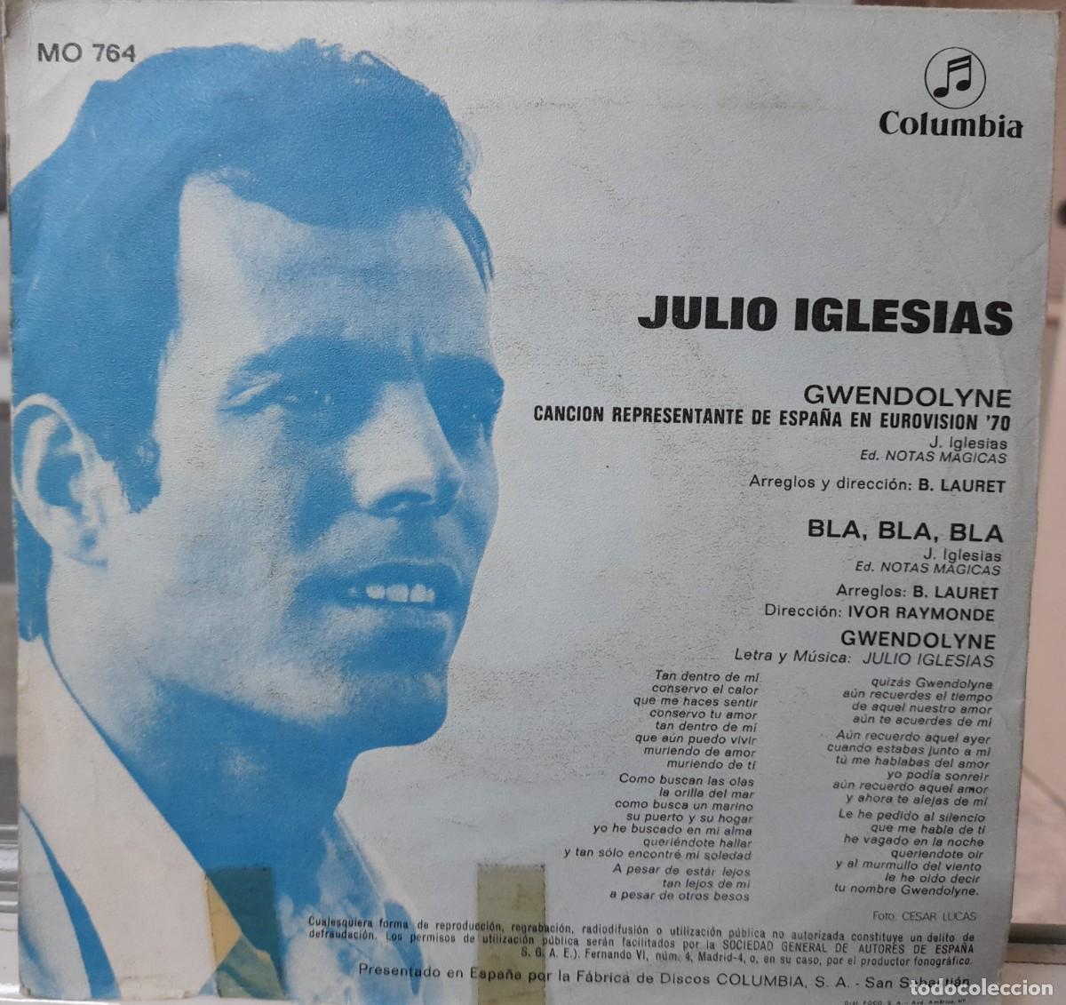 Discos de vinilo: Single Julio Iglesias (Gwendolyne) 1970 - Foto 2
