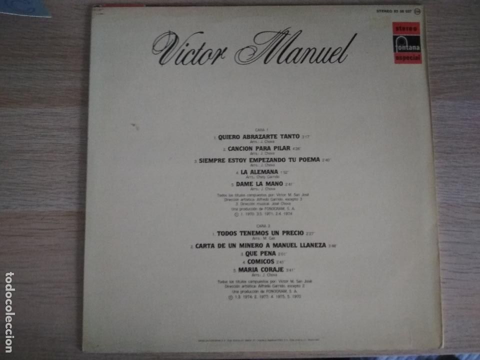 Discos de vinilo: V&iacute;ctor Manuel &lrm;&ndash; Victor Manuel 1983 - Foto 5