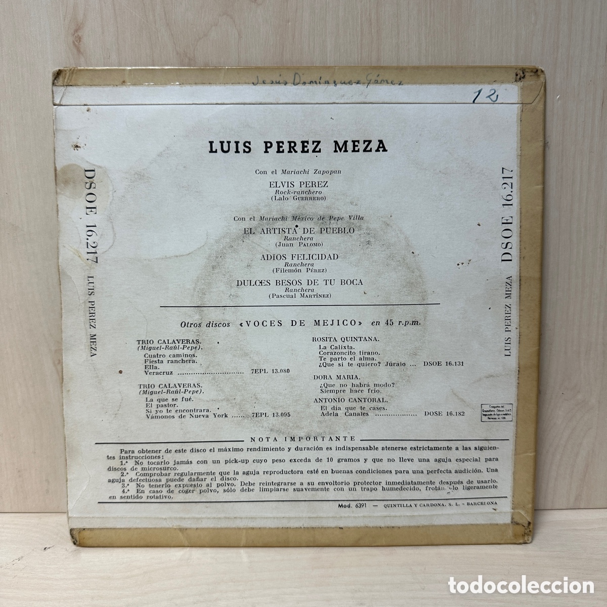 Discos de vinilo: Luis Perez Meza - Elvis Perez (7&rdquo;, EP) - Foto 2
