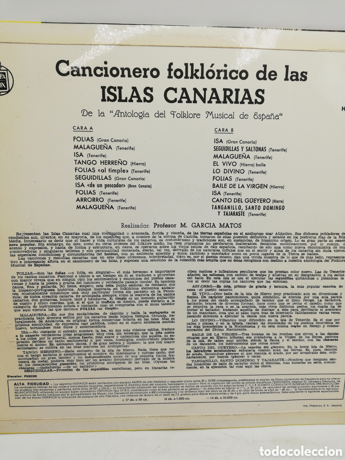 Discos de vinilo: Cancionero Folkl&oacute;rico de las Islas Canarias. - Foto 2