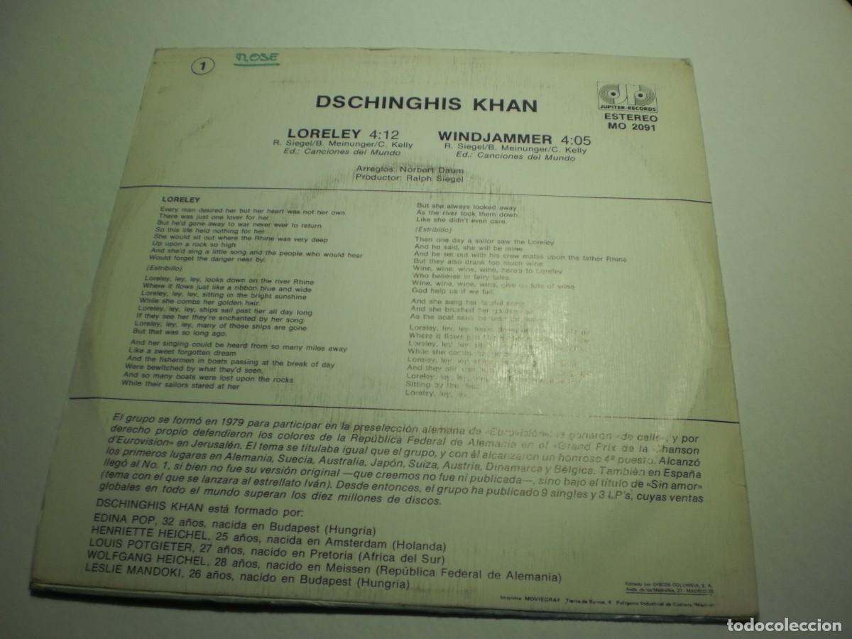 Discos de vinilo: single dschinghis khan. loreley. windjammer. jupiter records 1981 spain (seminuevo) - Foto 2