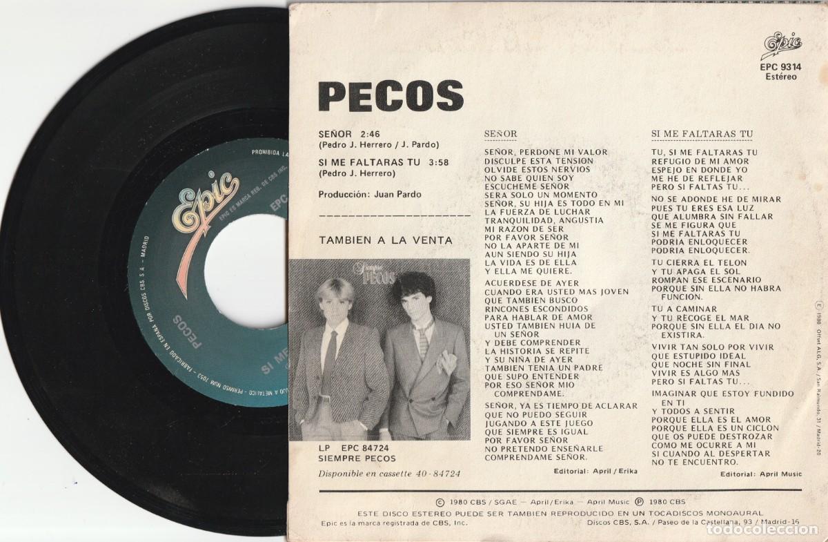 Discos de vinilo: PECOS - SE&Ntilde;OR (SINGLE EPIC 1980) - Foto 2