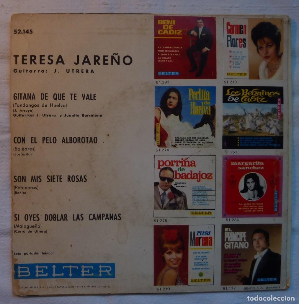 Discos de vinilo: TERESA JARE&Ntilde;O // GITANA DE QUE TE VALE+3 // 1967 // EP - Foto 2