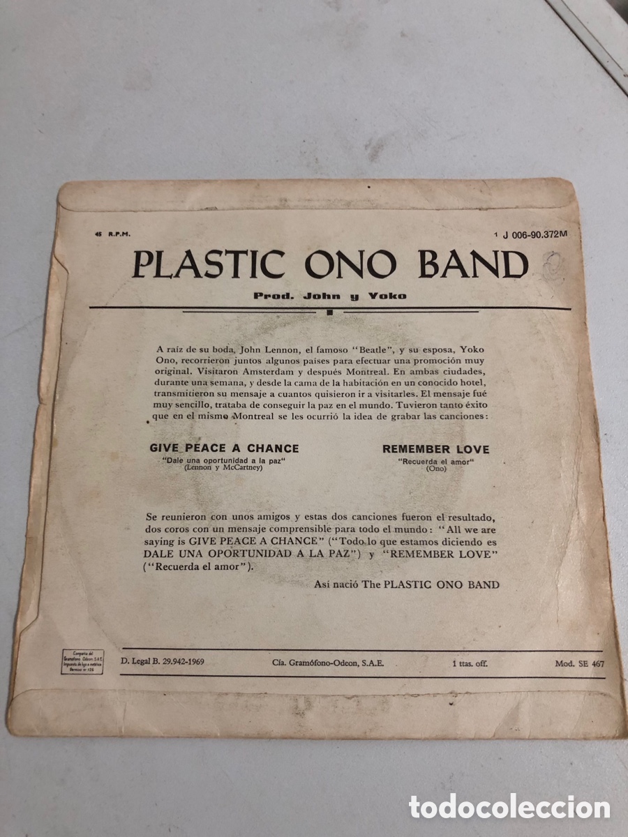 Discos de vinilo: Plastic Ono Band Give Peace A Chance/Remember Love Single - Foto 3