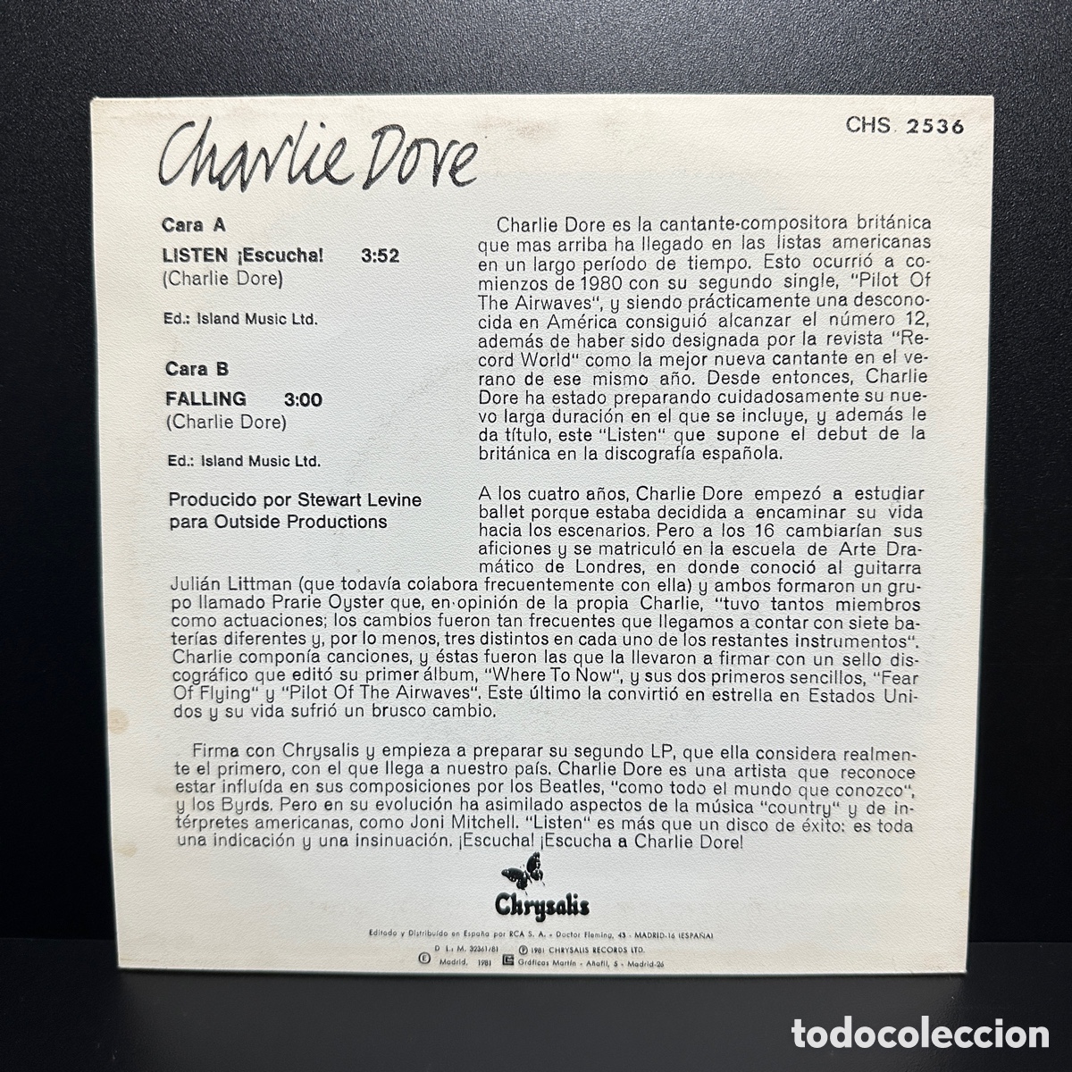Discos de vinilo: Charlie Dore - Listen! = &iexcl;Escucha! (7&rdquo;, Single) - Foto 2