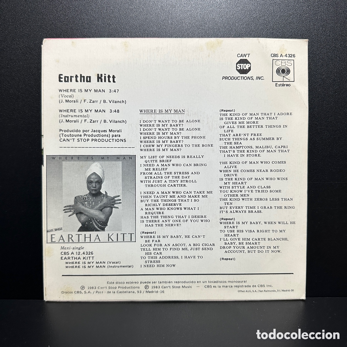 Discos de vinilo: Eartha Kitt - Where Is My Man (7&rdquo;, Single) - Foto 2