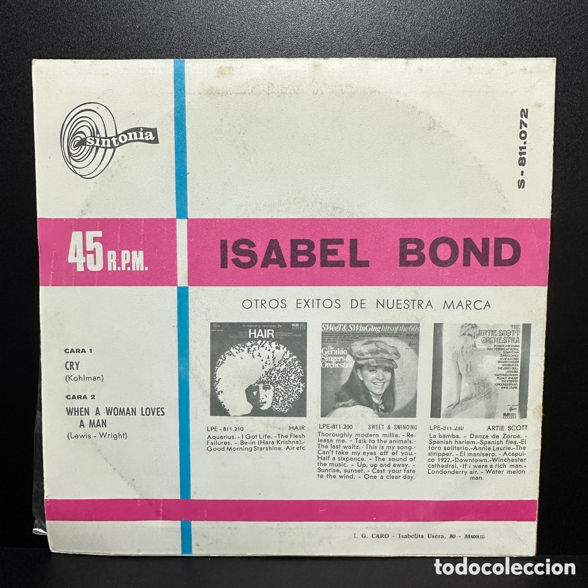 Discos de vinilo: Isabel Bond - Cry (7&rdquo;, Single) - Foto 2