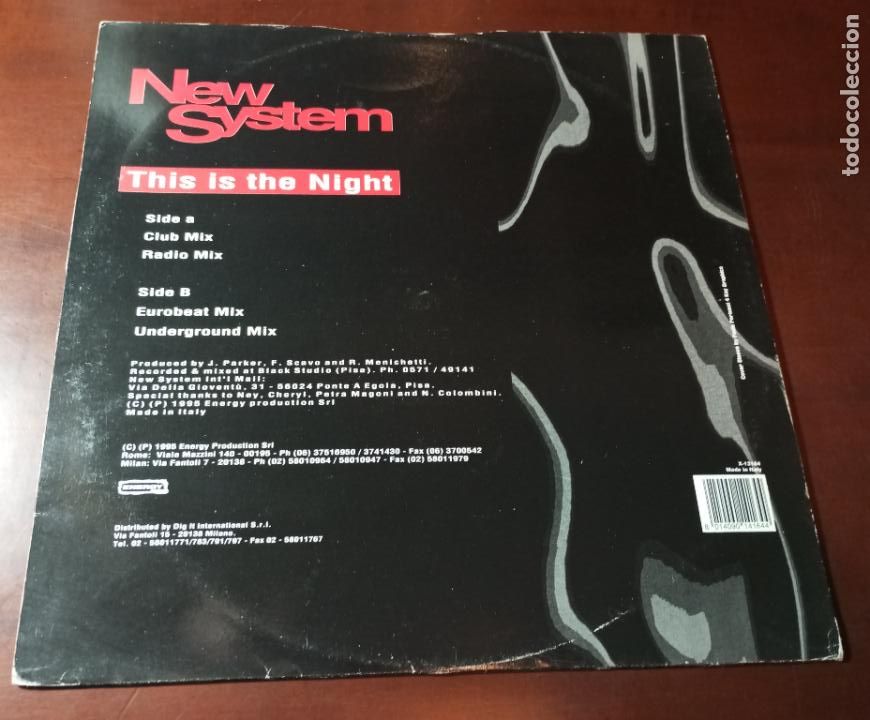 Discos de vinilo: NEW SYSTEM - THIS IS THE NIGHT - MAXI SINGLE.12 - 1995 - Foto 2
