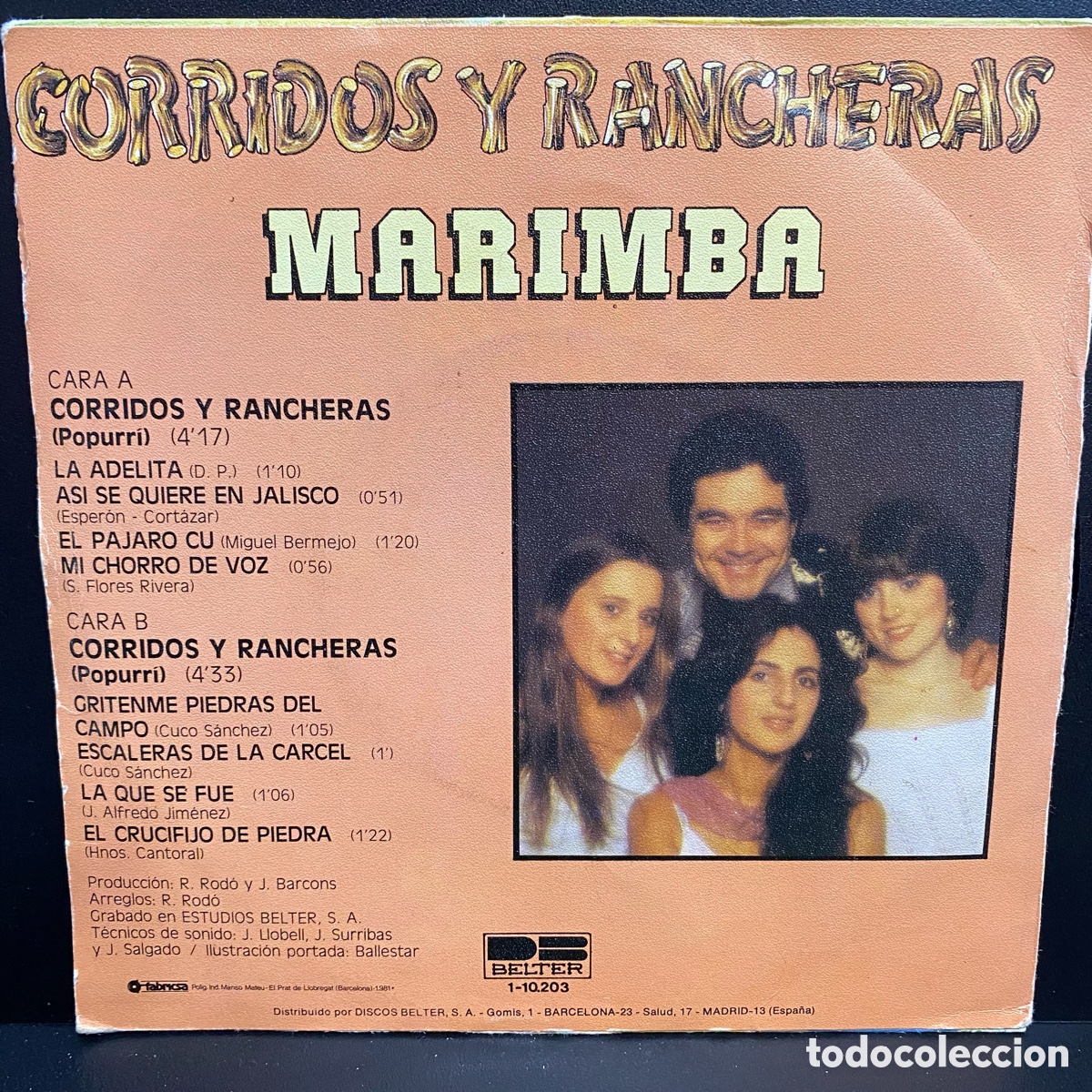 Discos de vinilo: Marimba - Corridos Y Rancheras (7&rdquo;, Single) 1981/ES - Foto 3
