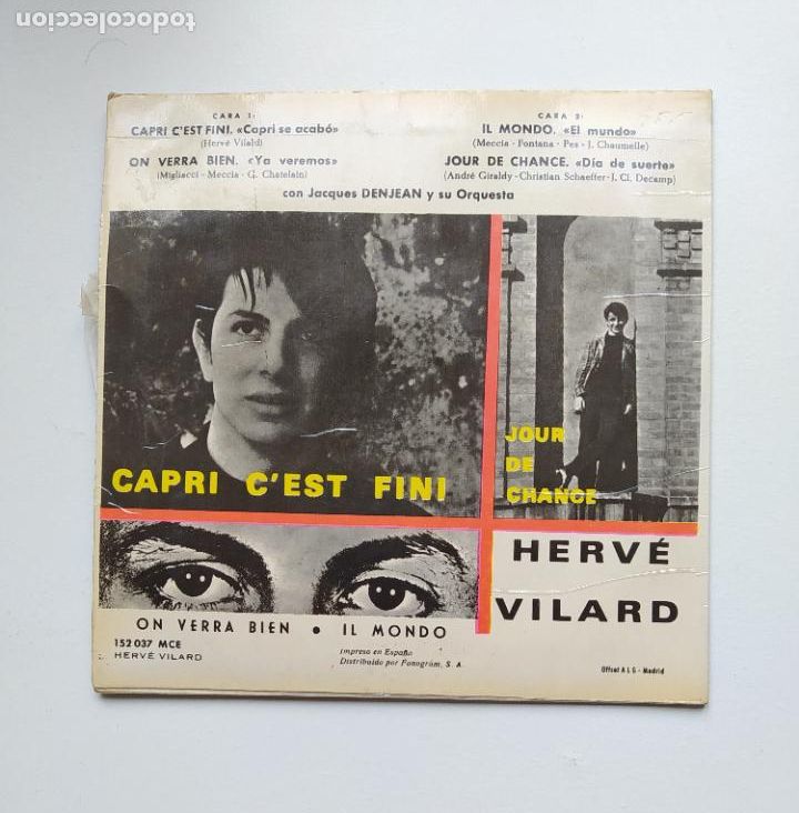 Discos de vinilo: Herv&eacute; Vilard - Capri Cest Fini. Single. TDKDS27F - Foto 2