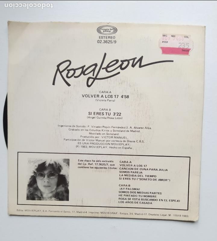 Discos de vinilo: ROSA LEON. VOLVER A LOS 17. SINGLE. TDKDS27F - Foto 2
