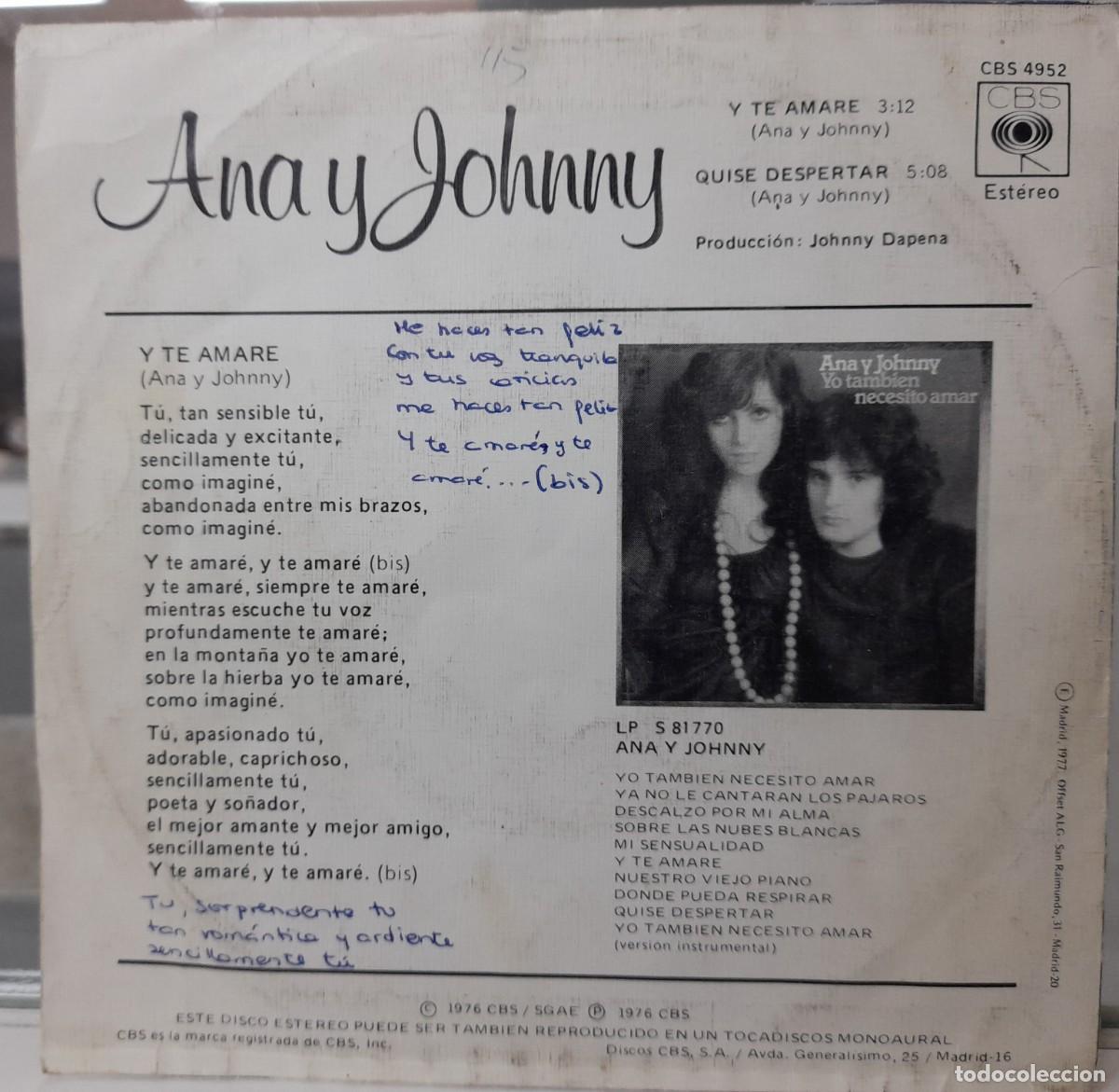 Discos de vinilo: Single Ana y Johnny (1976) - Foto 2