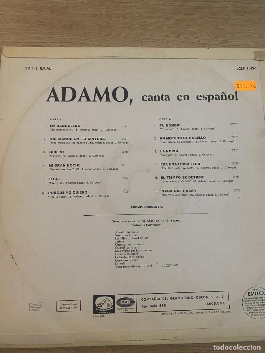 Discos de vinilo: ADAMO CANTA EN ESPA&Ntilde;OL LP - Foto 2