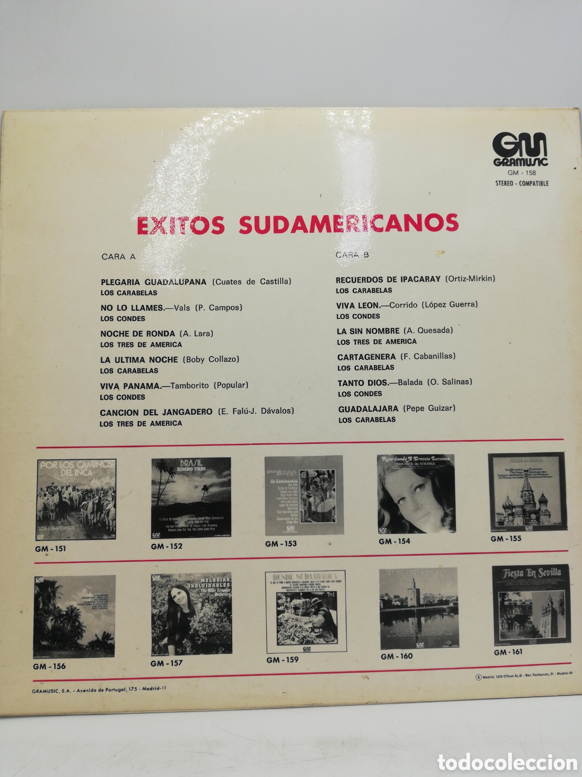 Discos de vinilo: &Eacute;xitos Sudamericanos. GM Gramusic. 1973. LP. - Foto 2