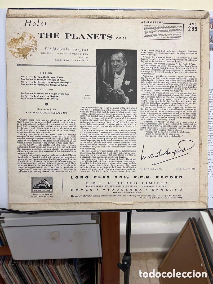 Discos de vinilo: Holst. The planets. Sir Malcolm Sargent. LP - Foto 2