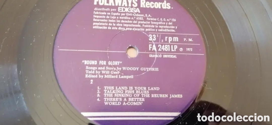 Discos de vinilo: LP Woody Guthrie &rdquo;Bound for Glory - Foto 4
