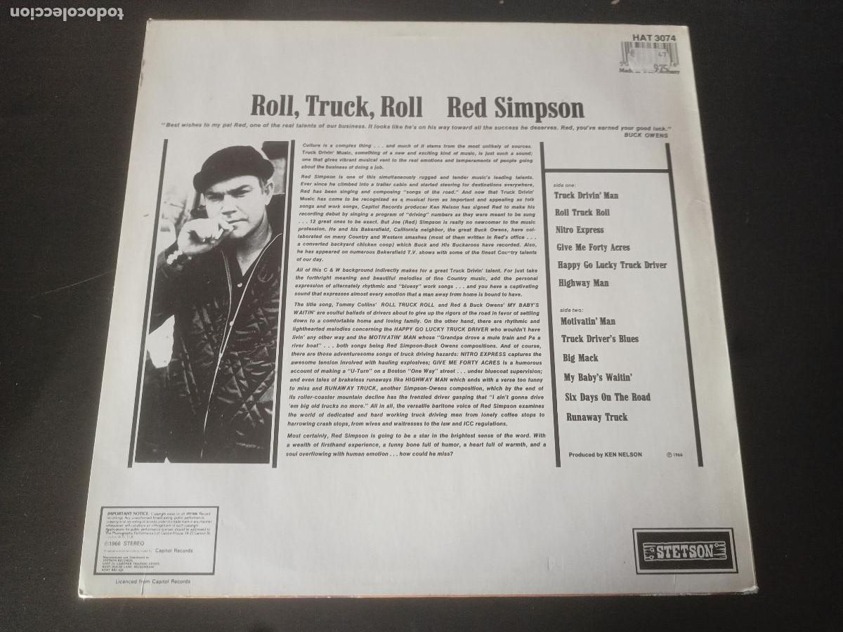 Discos de vinilo: Red Simpson- Roll. Truck, Roll - Foto 2