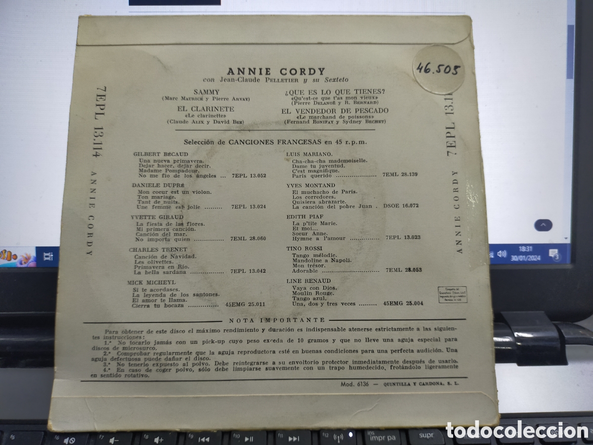 Discos de vinilo: Annie cordy ep Sammy + 3 Espa&ntilde;a - Foto 2