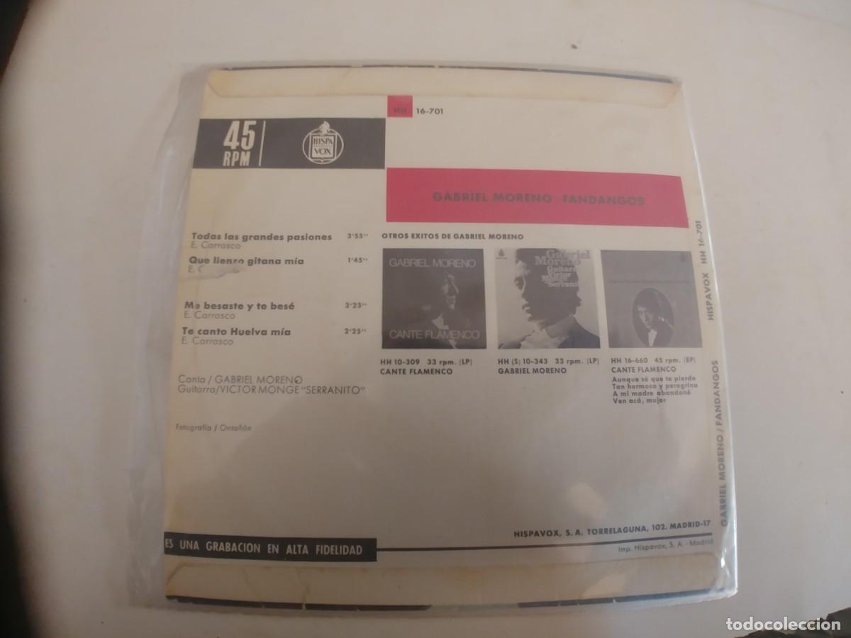 Discos de vinilo: GABRIEL MORENO-EP FANDANGOS - Foto 2