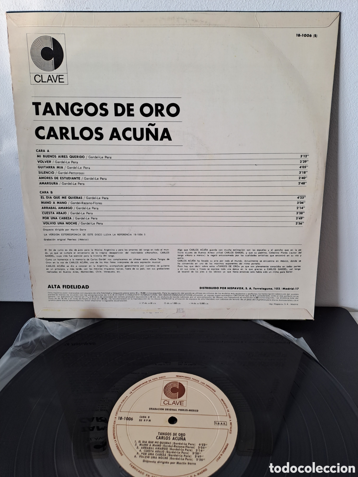 Discos de vinilo: CARLOS ACU&Ntilde;A. TANGOS DE ORO. CLAVE. B.2 - Foto 2