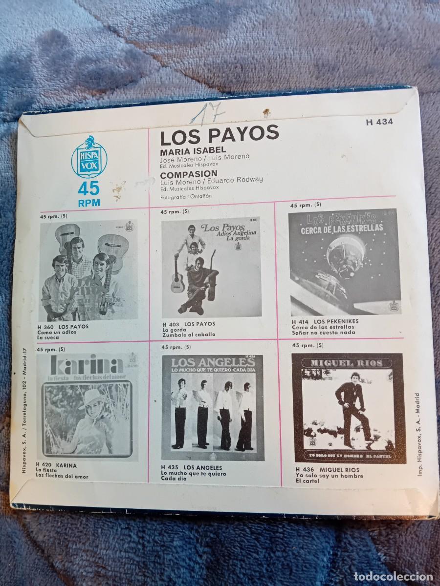 Discos de vinilo: VINILO SINGLE DE LOS PAYOS. MARIA ISABEL. 1969. - Foto 2