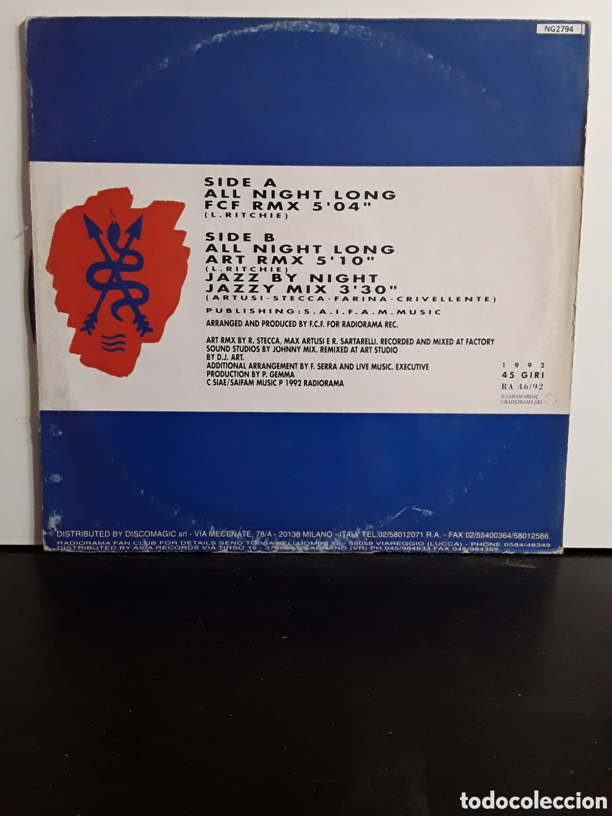 Discos de vinilo: Radiorama Feat MC &rdquo;YA&rdquo; &lrm;&ndash; All Night Long - Foto 2