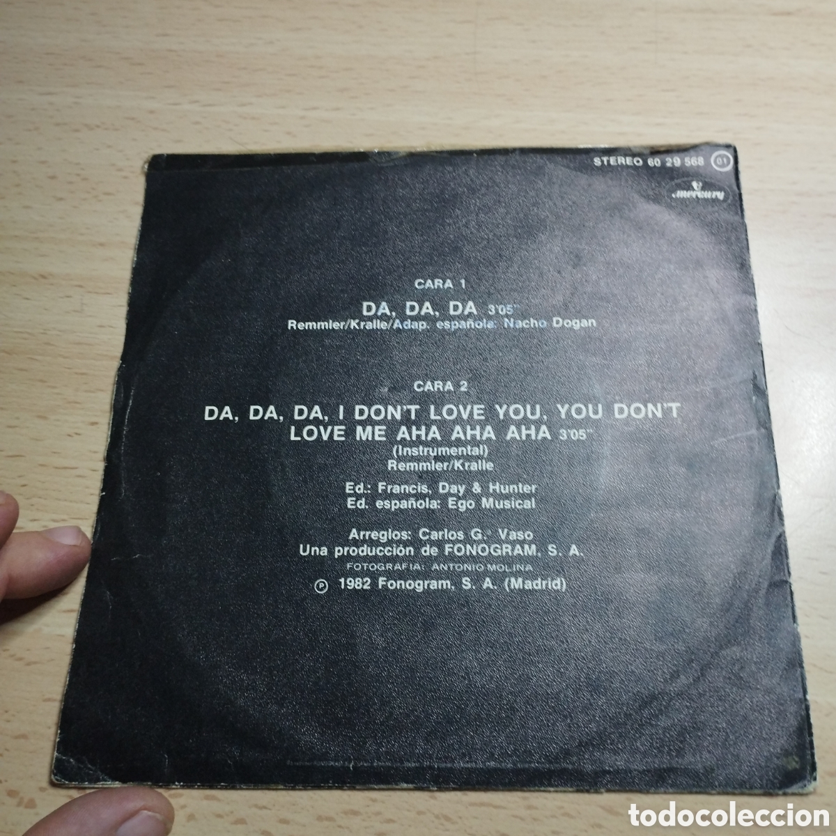 Discos de vinilo: Single 7&rdquo; Nacho 1982. Da da da. + Versi&oacute;n instrumental. - Foto 2