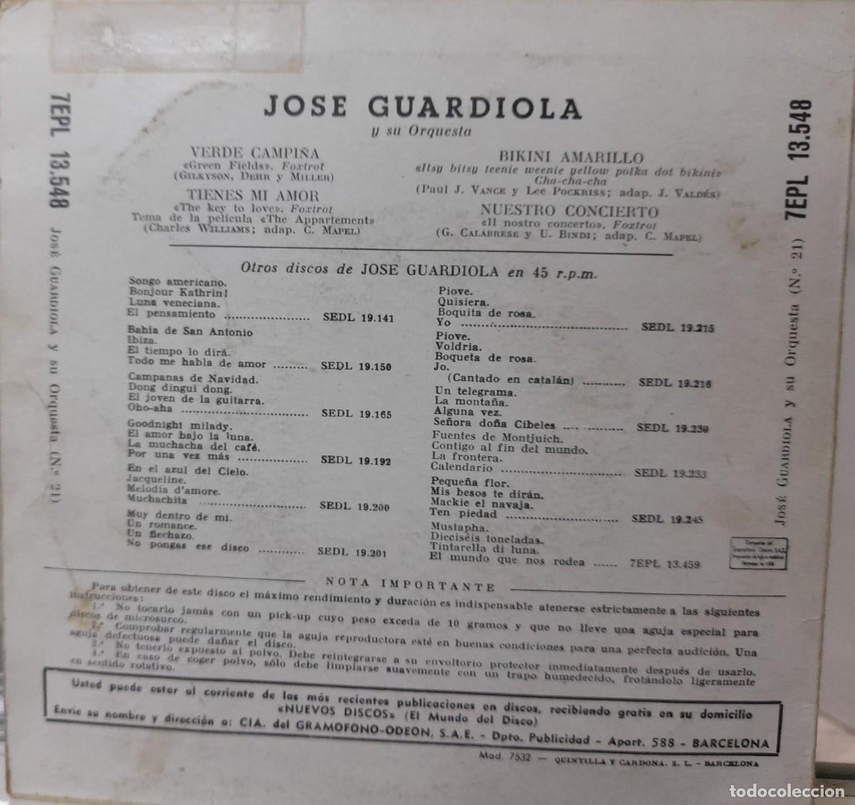 Discos de vinilo: Single Jose Guardiola (1960) - Foto 2