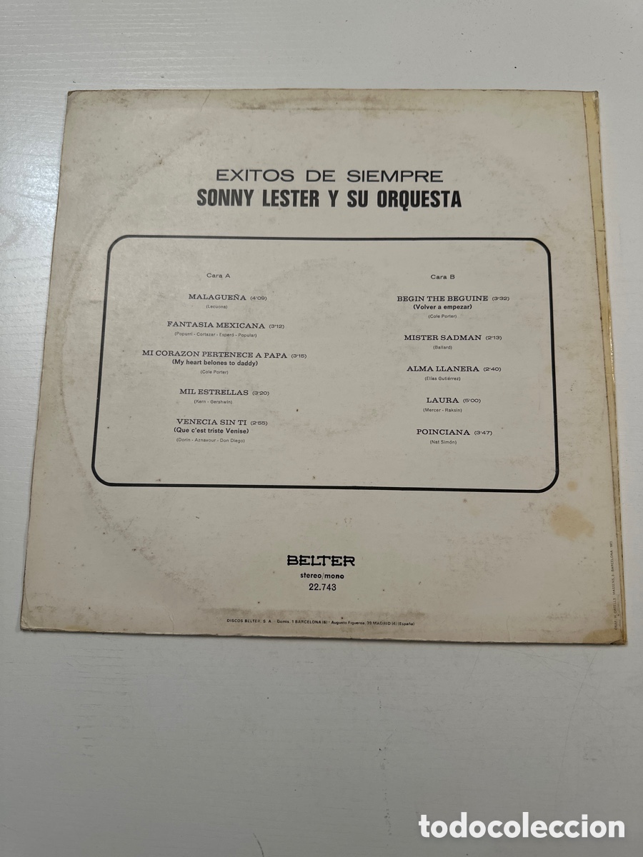 Discos de vinilo: SONNY LESTER Y SU ORQUESTA - EXITOS DE SIEMPRE - LP - BELTER 1973 - Foto 2