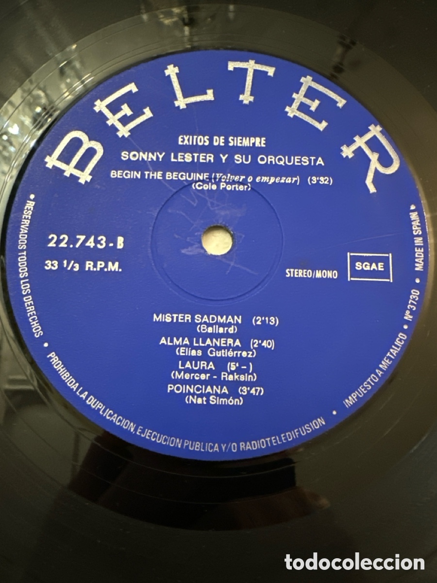 Discos de vinilo: SONNY LESTER Y SU ORQUESTA - EXITOS DE SIEMPRE - LP - BELTER 1973 - Foto 5