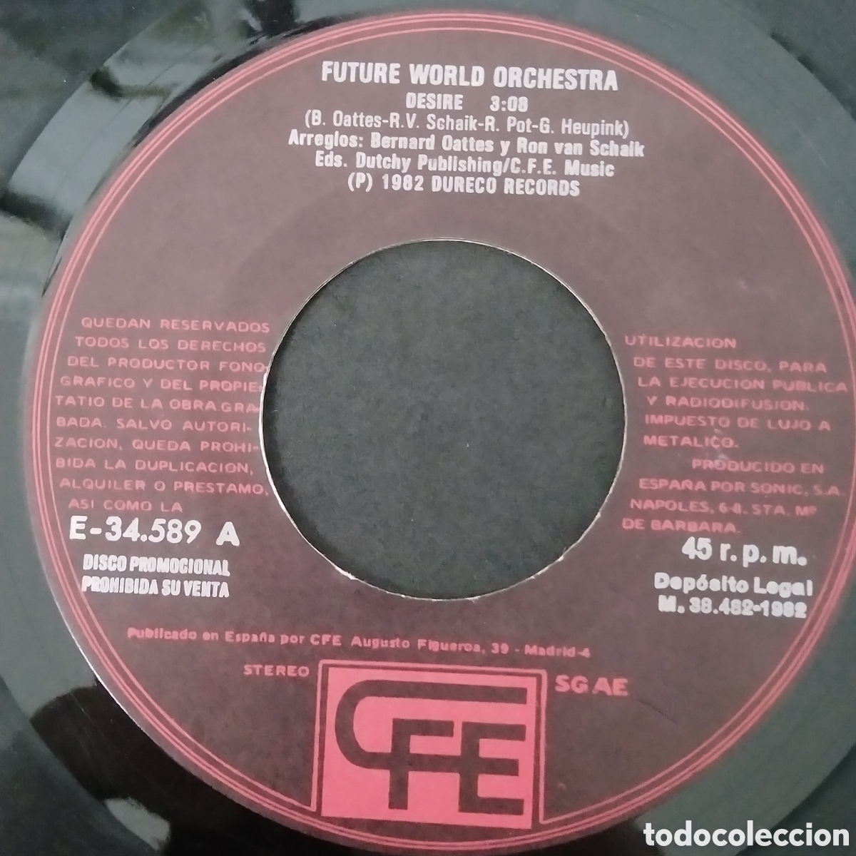 Discos de vinilo: FUTURE WORLD ORCHESTRA - DESIRE - 1982 - SINGLE 7&rdquo; - Foto 3