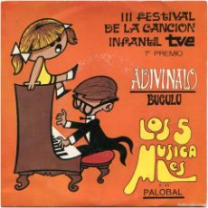 Discos de vinilo: LOS 5 MUSICALES ‎- ADIVÍNALO / BUGULÚ (RAMÓN FARRÁN) - SG SPAIN 1969- PALOBAL ‎S-4 - EX/VG+