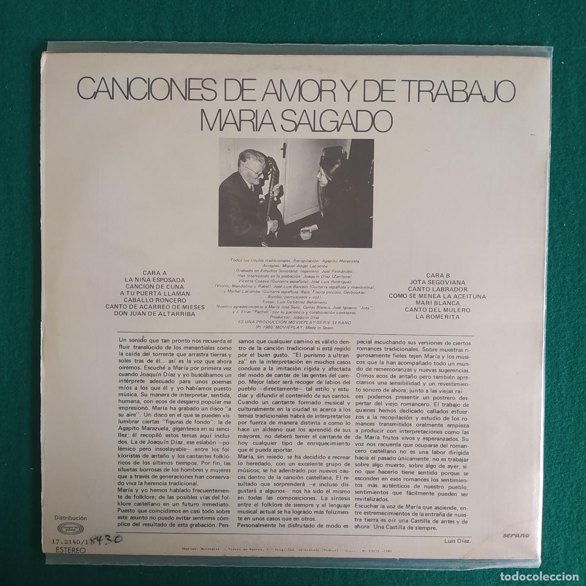 Discos de vinilo: Maria Salgado &ndash; Canciones De Amor Y Trabajo - Foto 2