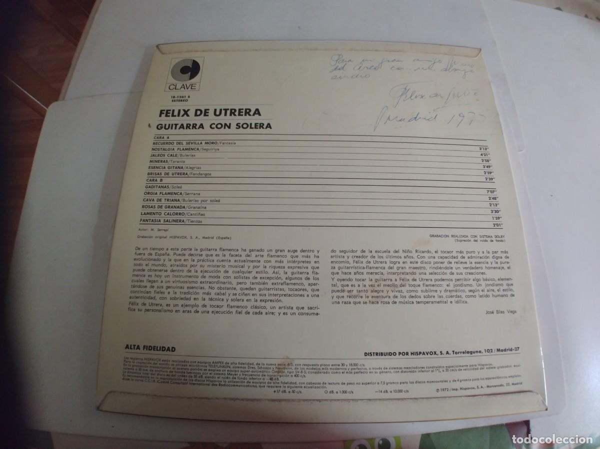 Discos de vinilo: FELIX DE UTRERA-LP GUITARRA CON SOLERA-DEDICATORIA EN TRASERA - Foto 2