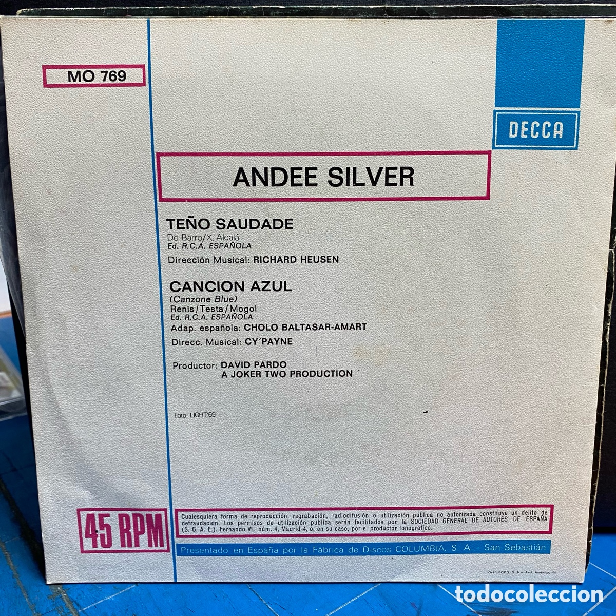 Discos de vinilo: Andee Silver - Te&ntilde;o Saudade / Cancion Azul (7&rdquo;, Single) - Foto 2