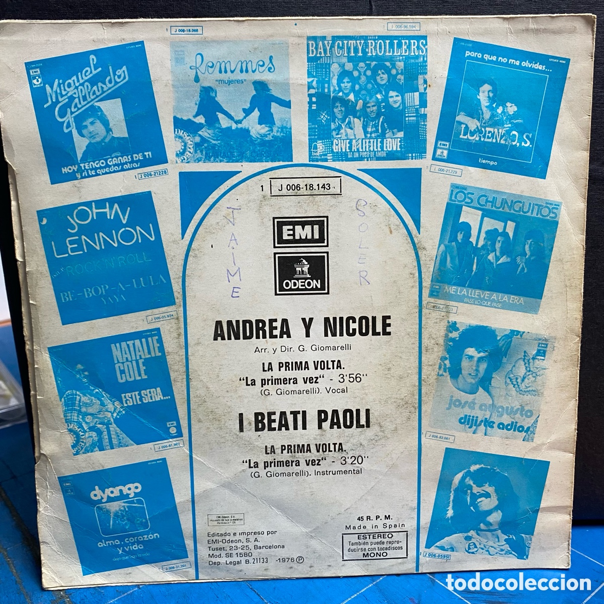 Discos de vinilo: Andrea E Nicole / I Beati Paoli - La Prima Volta (7&rdquo;, Single) - Foto 2