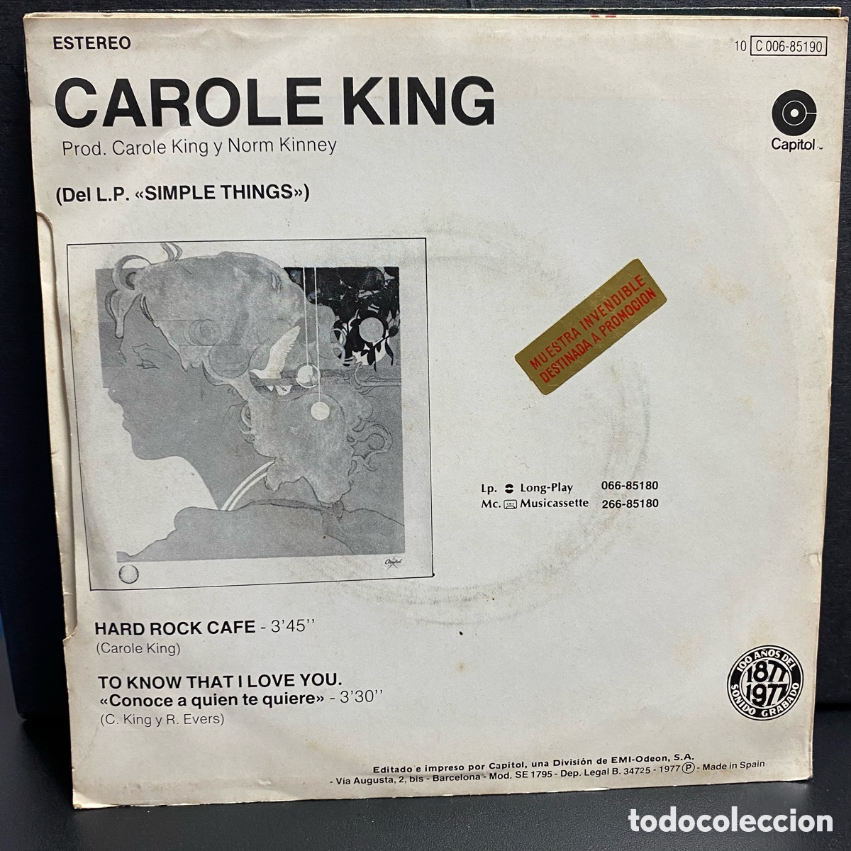 Discos de vinilo: Carole King - Hard Rock Cafe (7&rdquo;, Single) - Foto 2